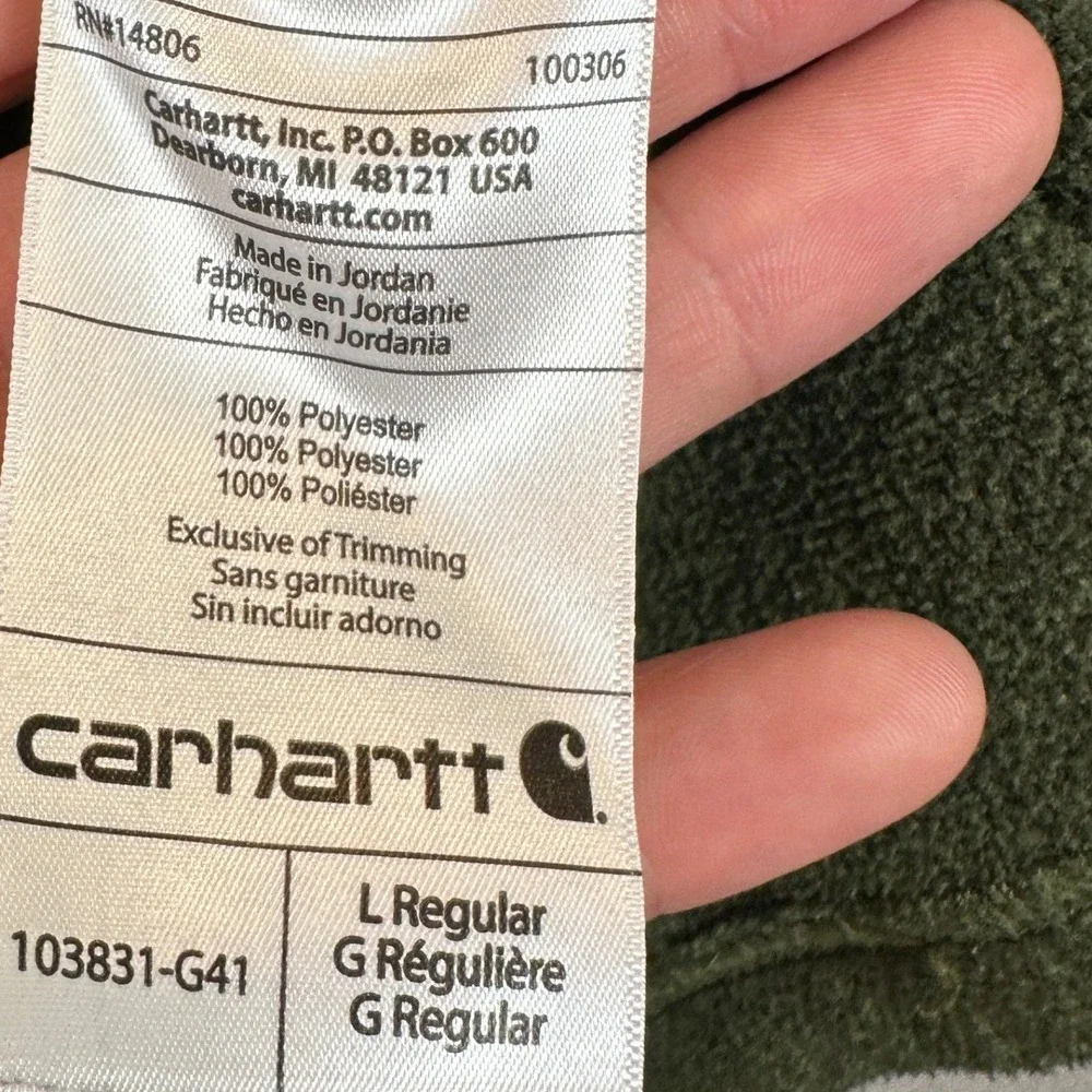 Carhartt Sweater Mens Large Green Half Zip Long Sleeve Pocket Outdoor Hiking EUC